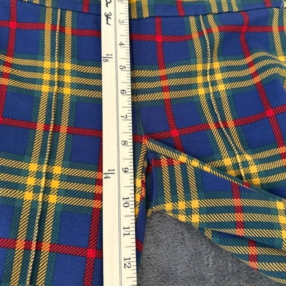 J.McLaughlin Masie Pant Trousers Plaid Blue Yellow Red Stretch Pull On XS